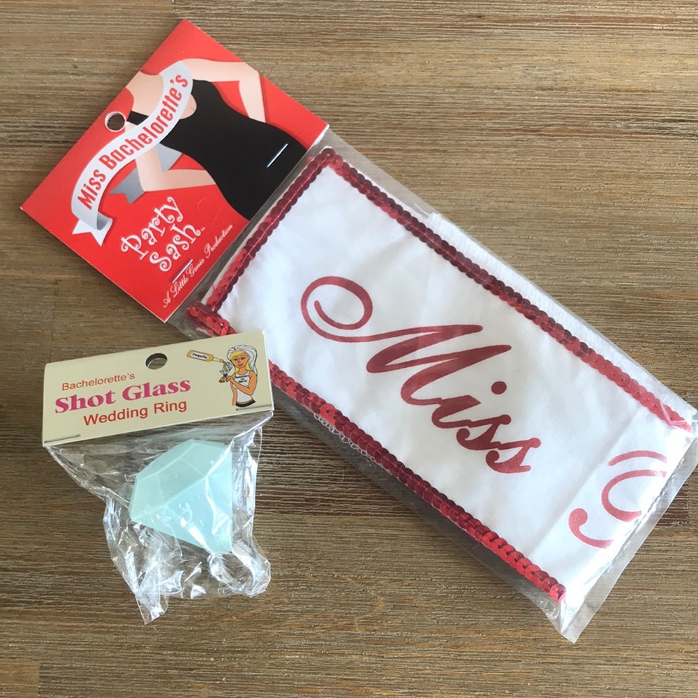 Bachelorette’s Sash & Wedding Shot Glass Ring